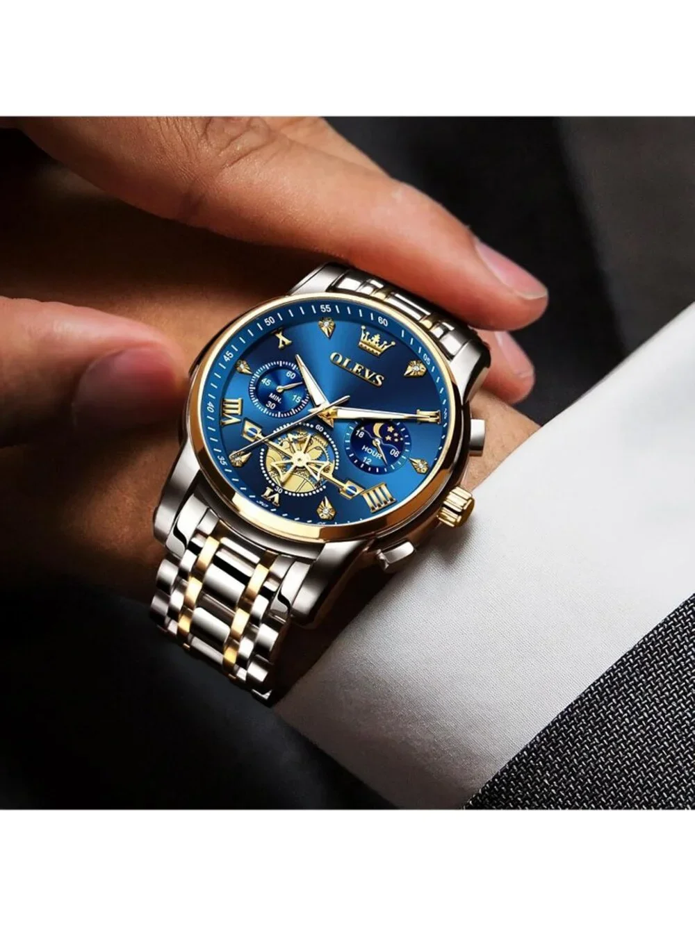 Men's Blue /Two-tone Stainless Steel Chronograph Waterproof Quartz Dress Watch
